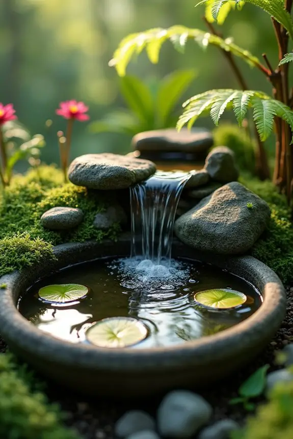 miniature pond with plants
