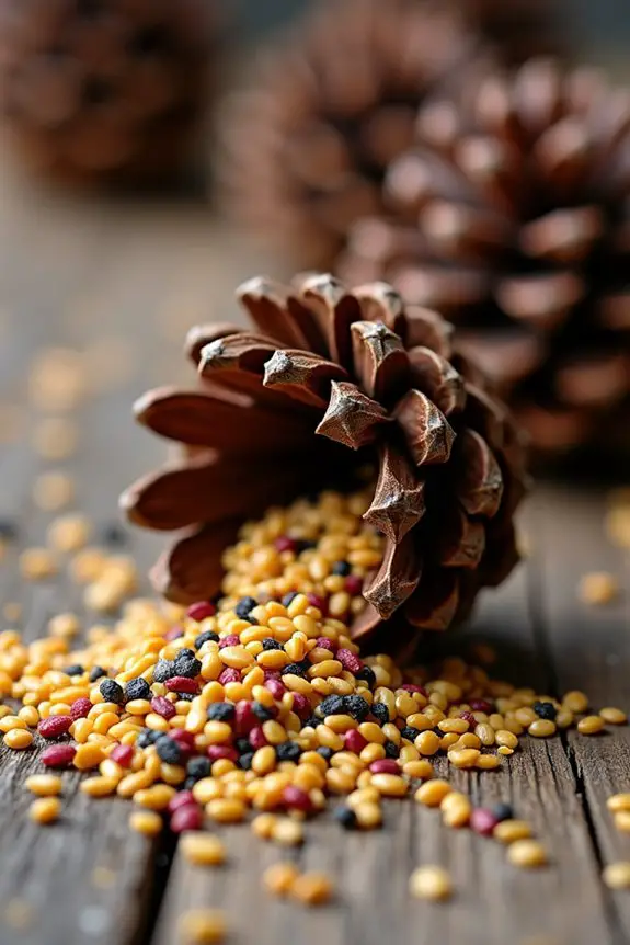birdseed coated pinecone treats