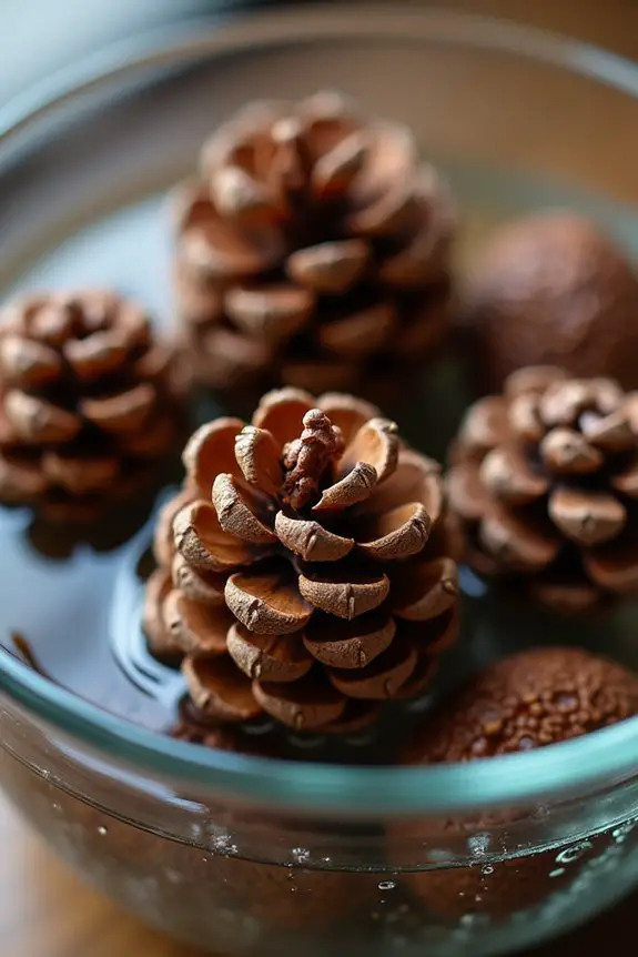 cleaning and drying pinecones