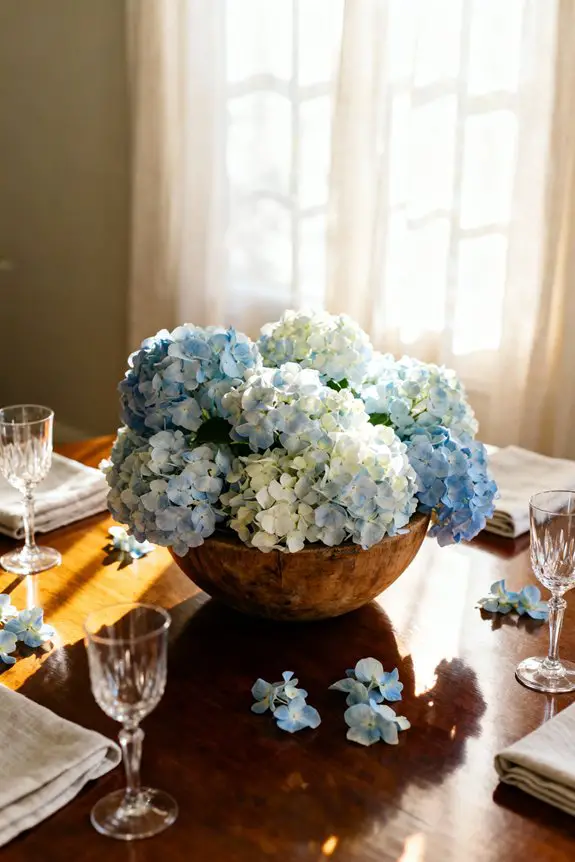 fresh hydrangea dining centerpiece