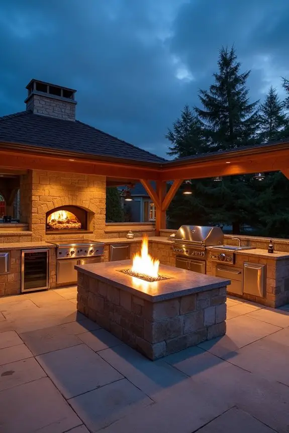 integrated outdoor kitchen firepit