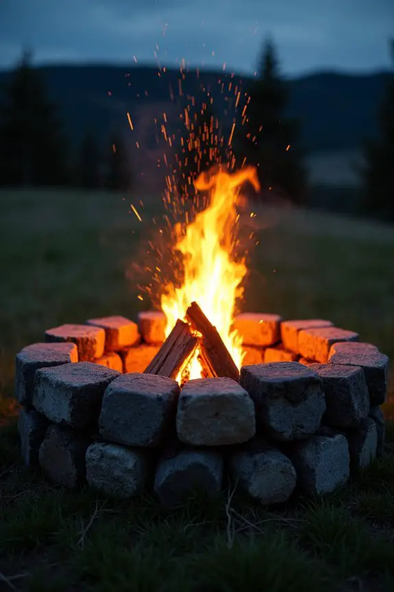 rustic stacked rock fire pit