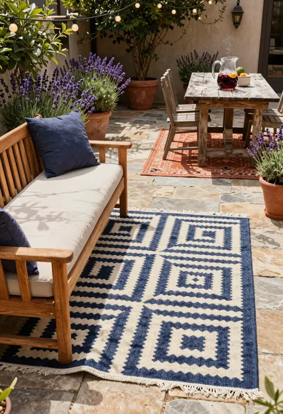 outdoor rugs define spaces