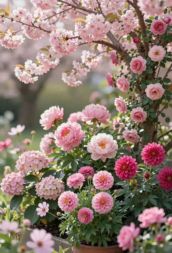 romantic pink flowers garden